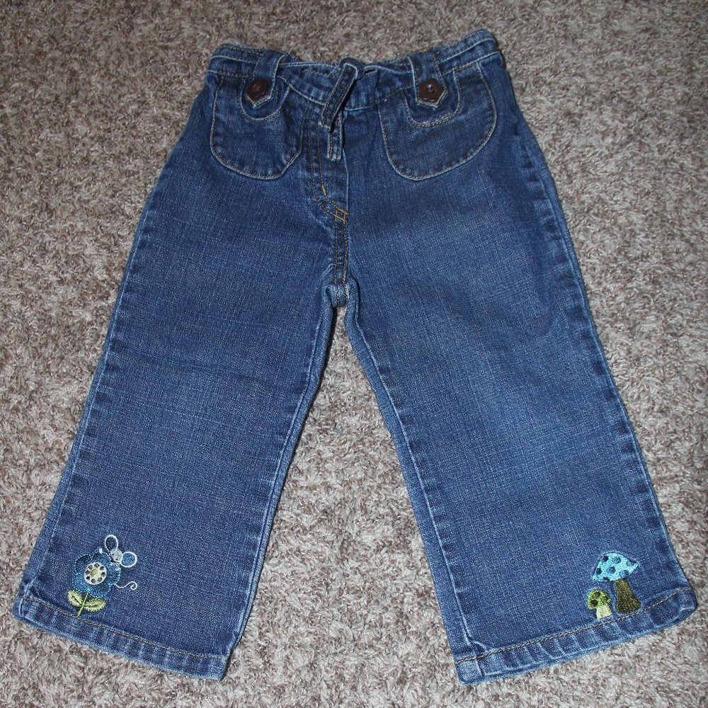 Gymboree Girls 2T Mouse and Mushroom Jeans with Flowers - Used